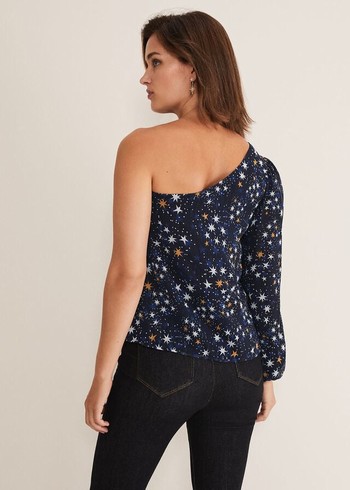 Phase Eight Zeba Star One Shoulder Shirts Navy Canada | DYIZEX-346